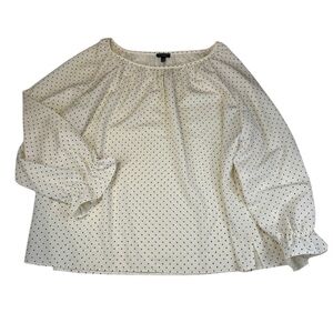Talbots Blouse Women's Size 3 XP Cream Polyester Polka Dot Top Relax Fit Casual‎
